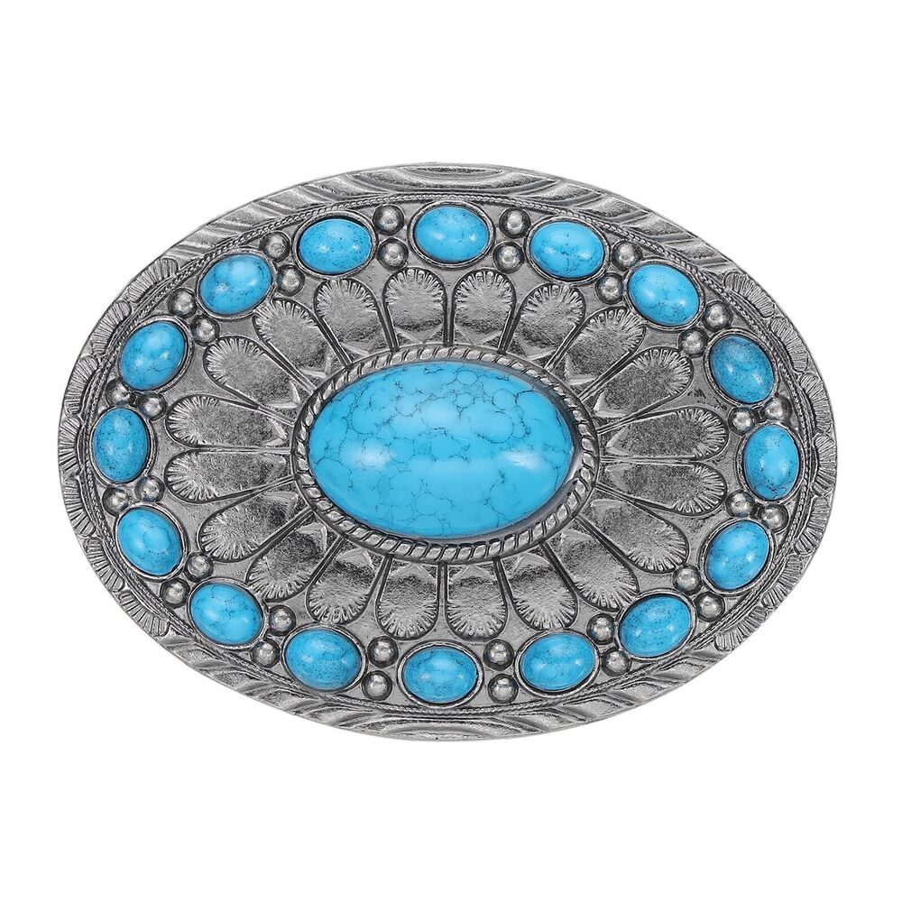 5187 Western Belt Buckle , Big Turquoise Belt Buckle Cowboy, Blue 1 Pcs
